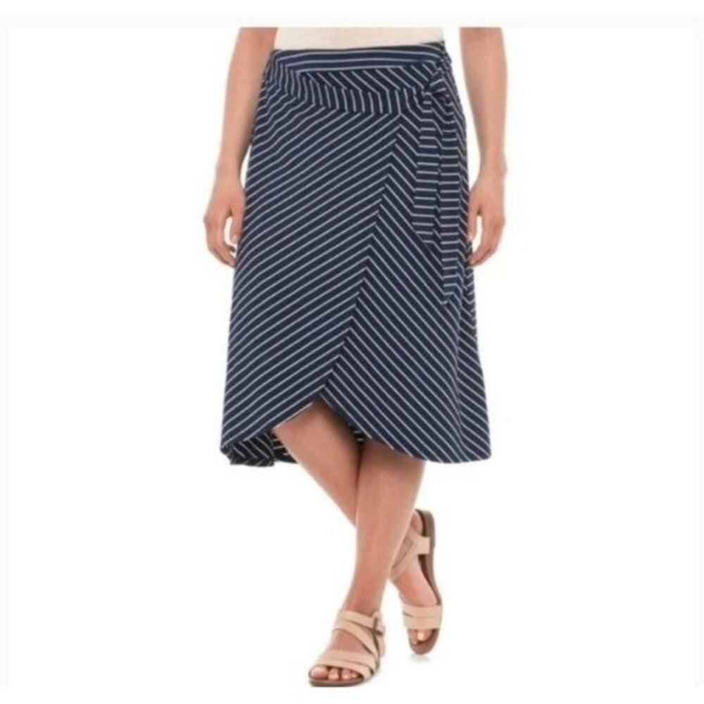 NWT Adrienne Vittadini Women's Wrap Midi Skirt Preppy Boho Black Striped Size XL